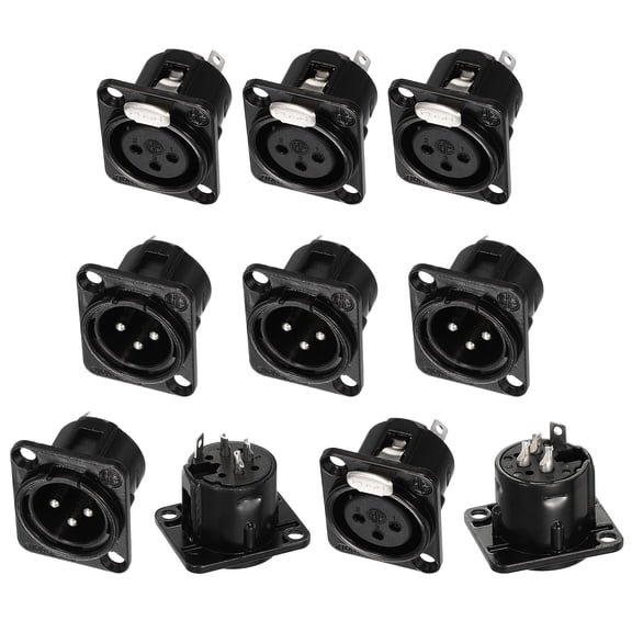 Uxcell 10pack 3 Pin XLR Male Female Jack Socket, Microphone Adapter Audio Panel Mount Connector Accessories for Mixer, Power Amplifier, Black