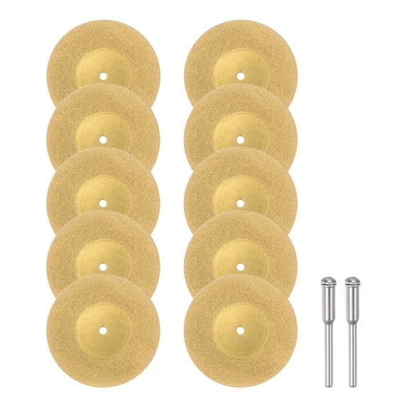 Uxcell 10pack Diamond Cutting Wheel 50mm Titanium Coating Cut Off Discs with 2pack 3mm Mandrel