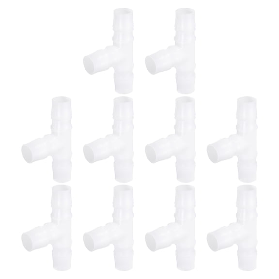 Uxcell 10pack Plastic Hose Barb Fitting, 25/32" x 25/32" T Shape Tee Barbed Hose Pipe Fitting Splicer Mender Joint Adapter for Water Liquid Fuel Line Tube, White