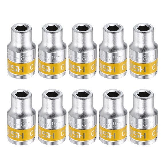 Uxcell 10pcs 1/2" Drive 6 Points Socket 8mm CR-V Metric Shallow Impact Socket