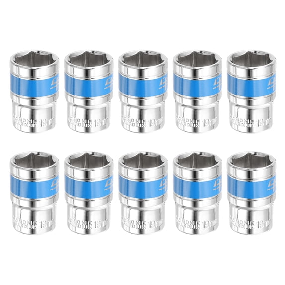 Uxcell 10pcs 1/2 Inch Drive 6-Point Socket 19mm CR-V Metric Shallow Socket Electric Wrench Socket