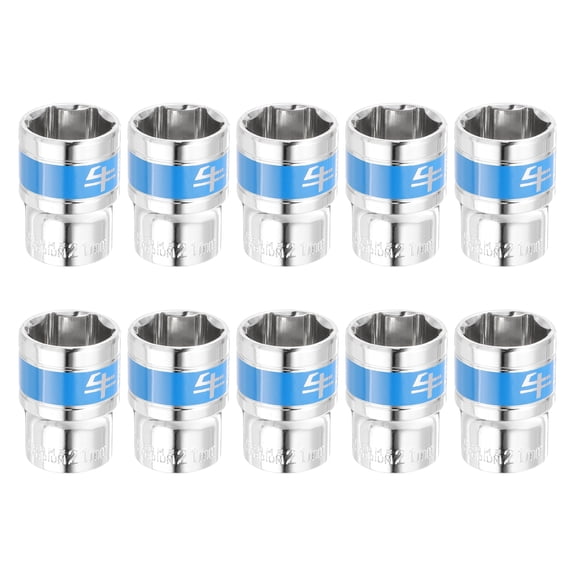 Uxcell 10pcs 1/2 Inch Drive 6-Point Socket 21mm CR-V Metric Shallow Socket Electric Wrench Socket