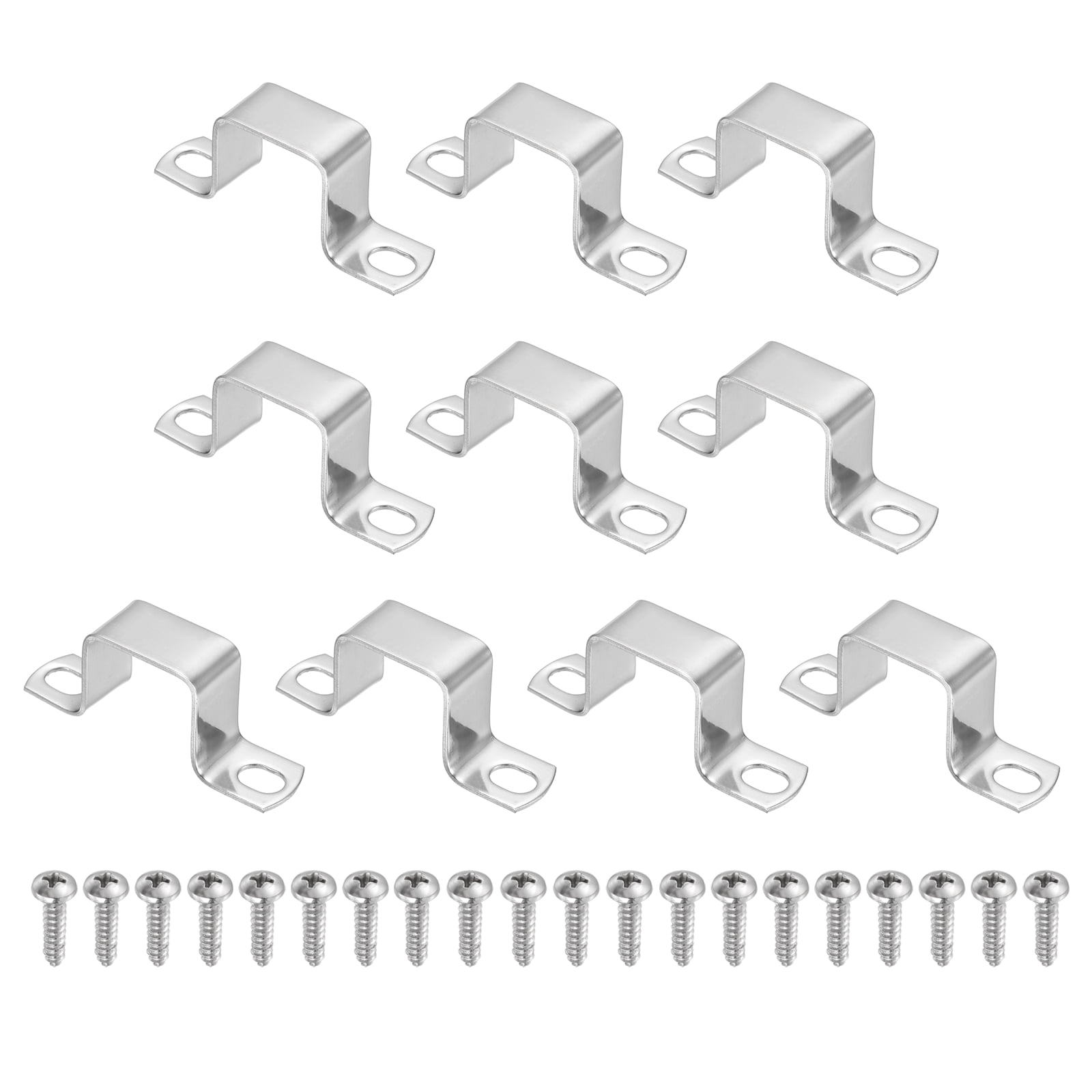 Uxcell 10pcs 1.2" x 1.2" Square Pipe Clamp, 304 Stainless Steel U Shaped Connector Bracket Heavy Duty Tube Strap Buckle with Self-Tapping Screws for Tube Installation