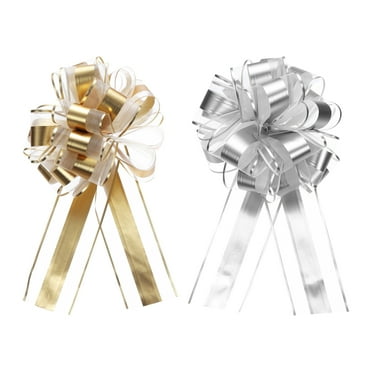 Uxcell 10pcs 11" Extra Large Pull Bow Metallic Gift Wrapping Bows Ribbon Golden Silver for Wedding Baskets Presents