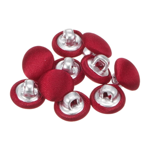 Uxcell 10pcs 16L Fabric Cloth Covered Button 10mm Metal Round Sewing Buttons for Suits Dress Blouses, Deep Red