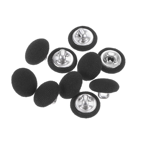 Uxcell 10pcs 18L Fabric Cloth Covered Button 11.5mm Metal Shank Round Sewing Buttons for Suits Dress Blouses, Black