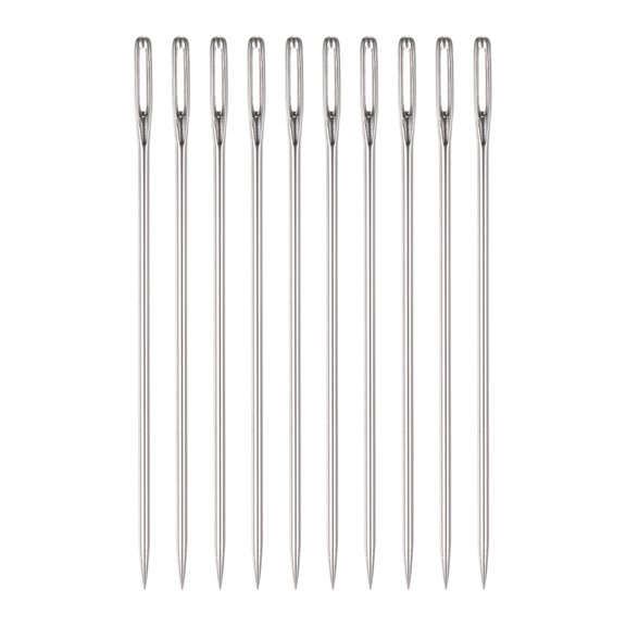 Uxcell 10pcs 2.95 inch Upholstery Needles Large Eye Stitching Needles Stainless Steel Straight Hand Sewing Needles