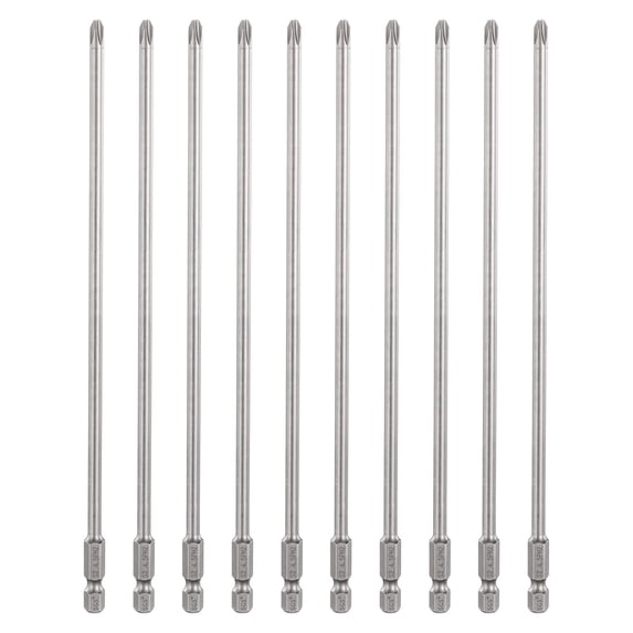 Uxcell 10pcs #2 Phillips Screwdriver Bit PH2 1/4" Hex Shank 8" (200mm) Long 0.18" Rod Magnetic Cross Head Drill Bits S2 Steel Industrial Screw Driver Bit for Electric Power Tools, Gray
