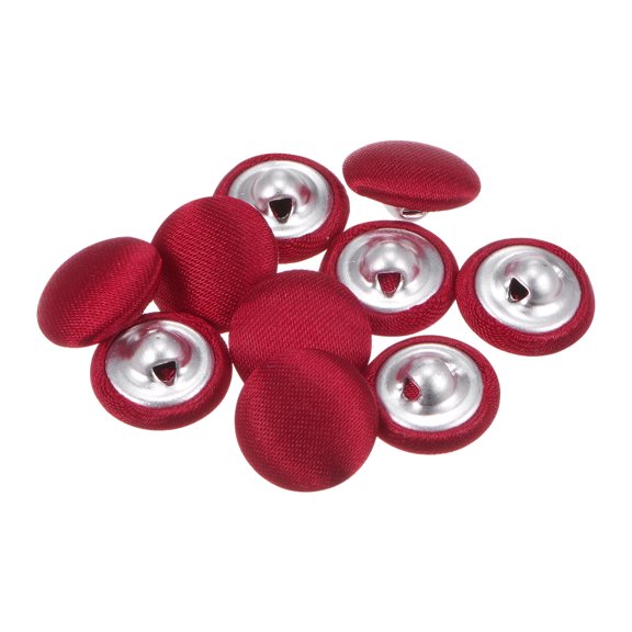 Uxcell 10pcs 20L Fabric Cloth Covered Button 12.5mm Round Metal Sewing Buttons for Suits Dress Blouses, Deep Red