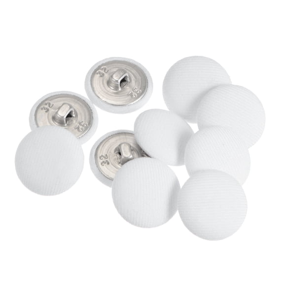 Uxcell 10pcs 32L Fabric Cloth Covered Button 20mm Metal Shank Round Sewing Buttons for Suits Dress Blouses, White