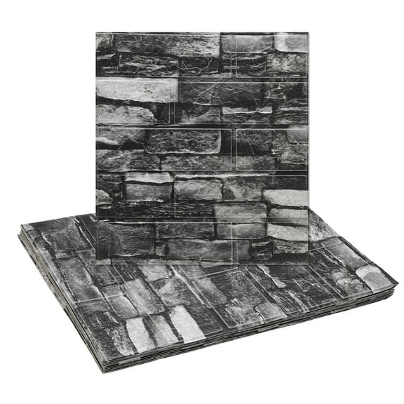 Uxcell 10pcs 3D Wall Panels Peel and Stick, Waterproof Wall Panel Backsplash, 13.8"x15.2" Brick Design Wallpaper XPE Shower Tiles for Bathroom, Kitchen, Living, Rock Black