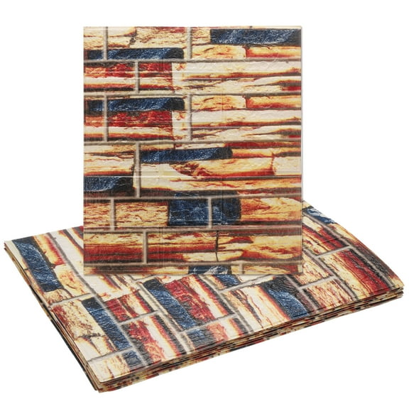 Uxcell 10pcs 3D Wall Panels Peel and Stick, Waterproof Wall Panel Backsplash, 13.8"x15.2" Brick Design Wallpaper XPE Shower Tiles for Bathroom, Kitchen, Living, Yellow and Black