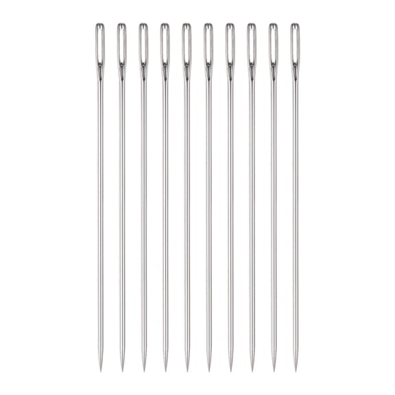 Uxcell 10pcs 4.9 inch Upholstery Needles Large Eye Stitching Needles Stainless Steel Straight Hand Sewing Needles