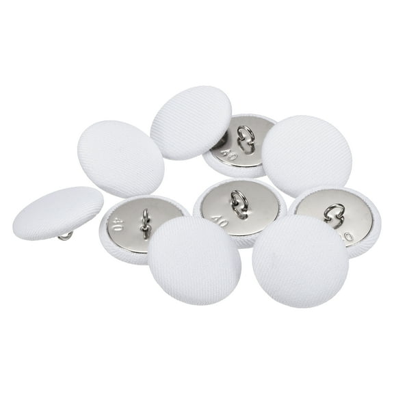 Uxcell 10pcs 40L Fabric Cloth Covered Button 25mm 1" Round Metal Shank Satin Sewing DIY Craft Buttons for Bridal Wedding Suits Dress Blouses Sweaters, White