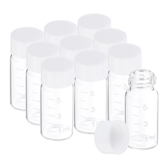 Uxcell 10pcs 5ml Small Clear Glass Vials with White Screw Cap, Borosilicate Glass Graduated Sample Bottles