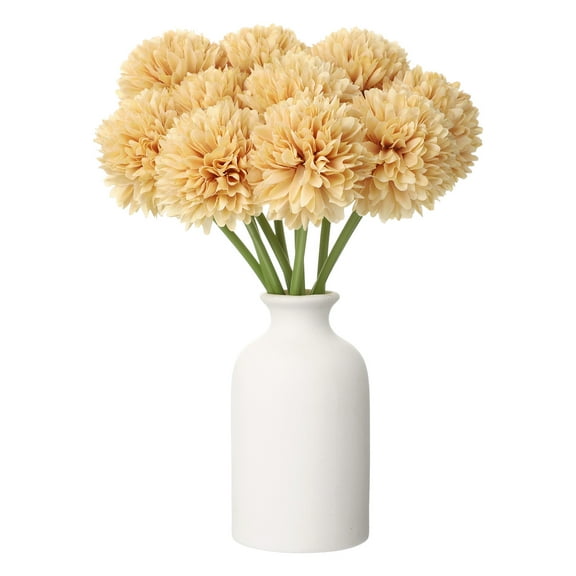 Uxcell 10pcs Artificial Chrysanthemum Ball Flowers Faux Chrysanthemum Flowers Bouquet Silk Fake Mum Flower for Home Garden Wedding Party Decoration, Beige