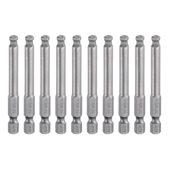 Uxcell 10pcs Ball End Hex Screwdriver Bit 5mm (H5.0) Size 1/4" Hex Shank 2.56" Industrial Grade Magnetic Ball Head Bits