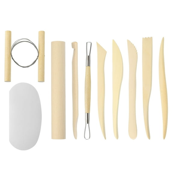 Uxcell 10pcs Clay Sculpting Tools Wooden Handle Stainless Steel Head Crafts Modeling Kit Pottery Trimming Tool