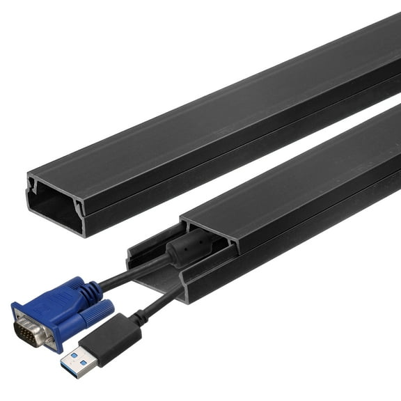 Uxcell 10Pcs Cord Hider Wall 15inx0.8inx0.4in Cable Cover Self Adhesive Wire Hider Wall Mounted TV Cable Raceway,Black