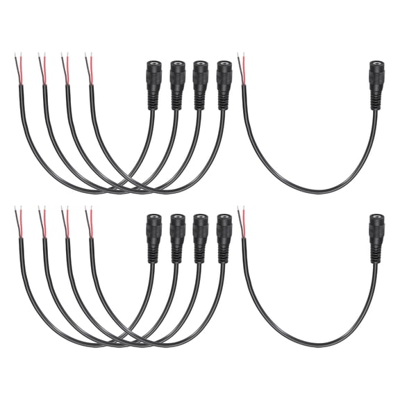 Uxcell 10pcs DC Power Pigtails Cable, 3.5mm x 1.35mm Female Barrel Plug Connector to Bare Wire Open End 25cm for PC Laptop Toys Cellphone Electronic Devices