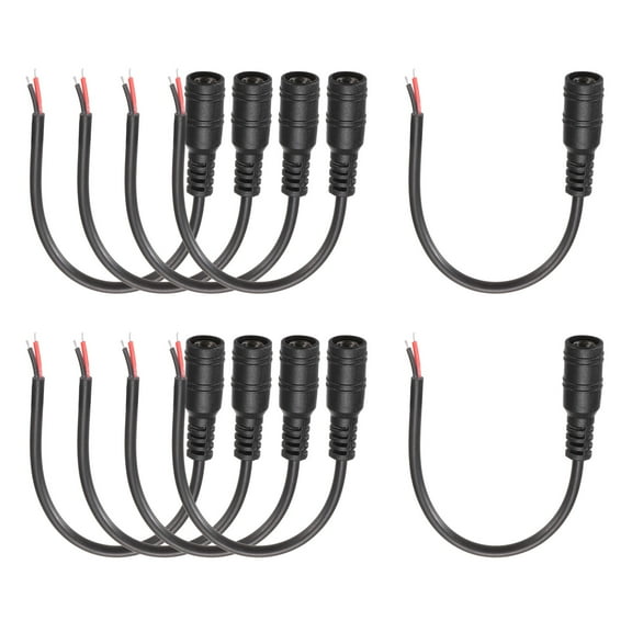 Uxcell 10pcs DC Power Pigtails Cable, 5.5 x 2.1mm Female Barrel Plug Connector to Bare Wire Open End for CCTV Camera, DVR, LED Strip, 15cm Black