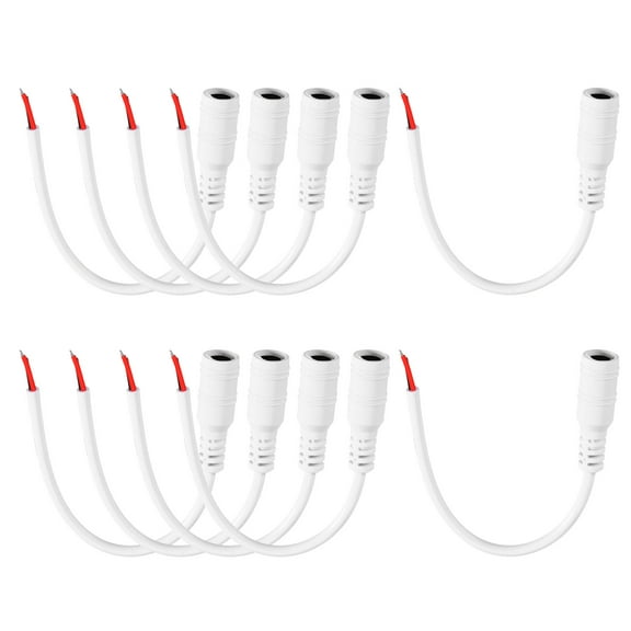 Uxcell 10pcs DC Power Pigtails Cable, 5.5 x 2.1mm Female Barrel Plug Connector to Bare Wire Open End for CCTV Camera, DVR, LED Strip, 15cm White