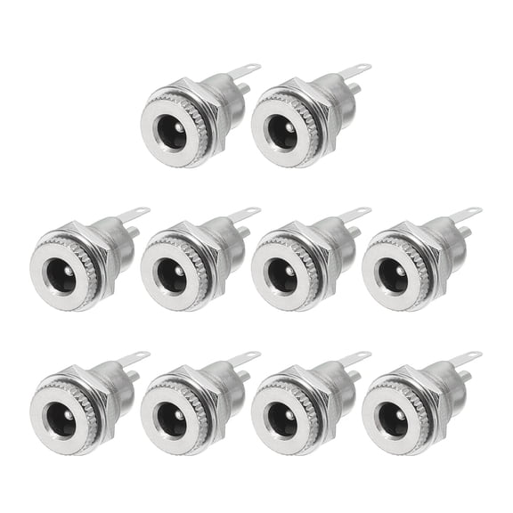 Uxcell 10pcs DC5521 Power Jack, 12V 1A 5.5x2.1mm 2 Pin DC Power Female Panel Mounting Connector Socket with Metal Nut Washer for Electronics Devices, Silver 12.5x12.5x26.5mm
