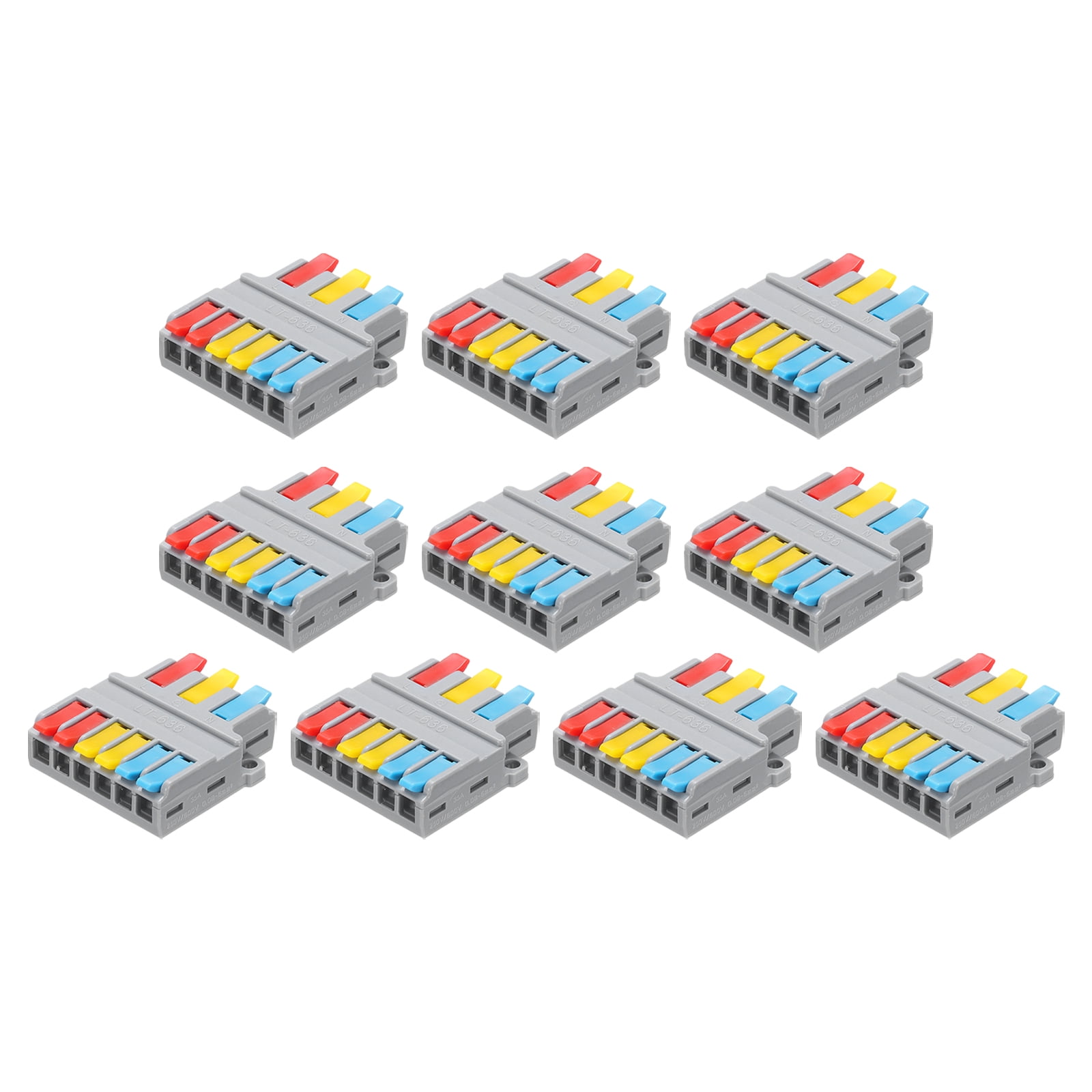 Uxcell 10pcs Din Rail Press Quick Terminal Blocks DIY Splicing Wire Connectors (3 in 6 out) 35A Terminal Blocks 18-10AWG