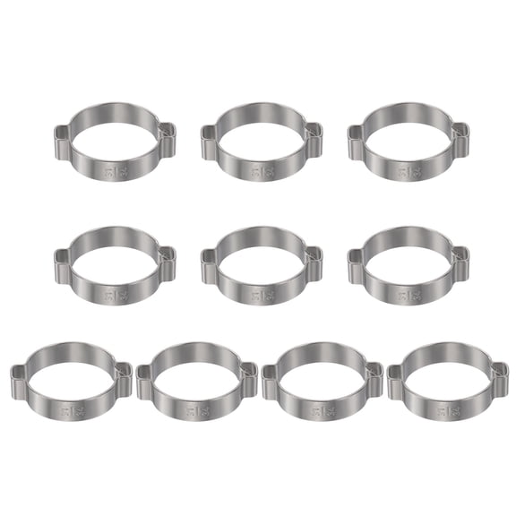 Uxcell 10pcs Double Ear Hose Clamp 31-34 mm 304 Stainless Steel Hose Clamp Double Ear O Clips Crimp Rings for Fuel Line Pipe Tube Fitting Connections, Silver