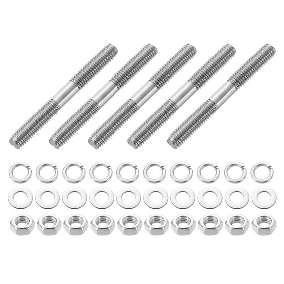 Uxcell 5pcs Double Ended Stud Screws, M8x70mm 304 Stainless Steel Dual Threaded Rod Bolts with Nuts and Flat & Lock Washers Double End Threaded Stud Screw Bolt for House Maintenance