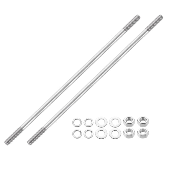 Uxcell 2pcs Double Ended Stud Screws, M8x250mm 304 Stainless Steel Dual Threaded Rod Bolts with Nuts and Flat & Lock Washers Double End Threaded Stud Screw Bolt for House Maintenance