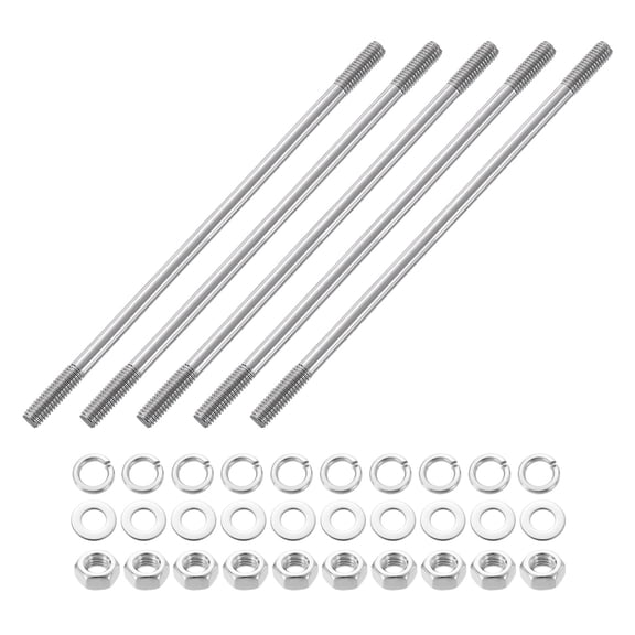 Uxcell 5pcs M6x150mm Double End Threaded Stud Screw Bolt with Nuts and Washers