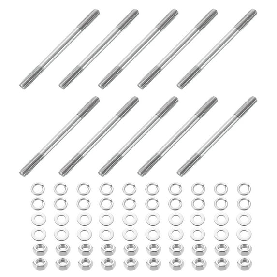 Uxcell 10pcs Double Ended Stud Screws, M6x75mm 304 Stainless Steel Dual Threaded Rod Bolts with Nuts and Flat & Lock Washers Double End Threaded Stud Screw Bolt for House Maintenance
