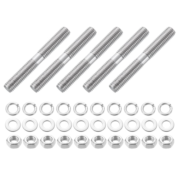 Uxcell 5pcs M8x60mm Double End Threaded Stud Screw Bolt with Nuts and Washers