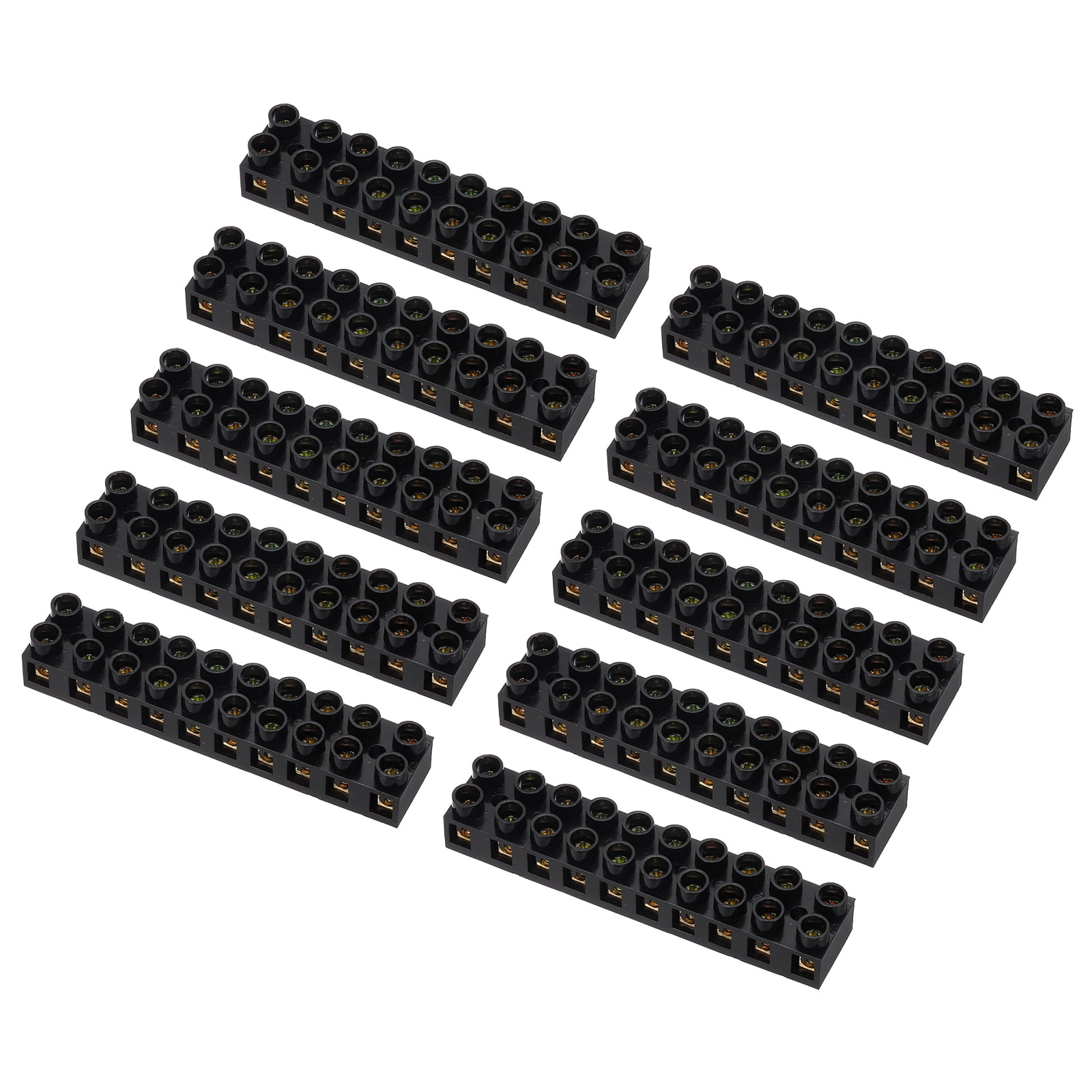 Uxcell 10pcs Dual Row Terminal Block, 10 Positions 500V 10A Screw Terminals Strip, Cable Barrier Block Strip for Home Appliances, Electronic Circuits, Black