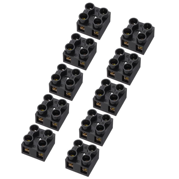 Uxcell 10pcs Dual Row Terminal Block, 2 Positions 500V 10A Screw Terminals Strip, Cable Barrier Block Strip for Home Appliances, Electronic Circuits, Black
