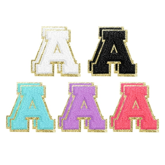 Uxcell 10pcs Glitters Chenille Letter Patches 5.5 cm/2.2 Inch Patches for Clothing Bags (Rose Red/Purple/Blue/Black/White, A)