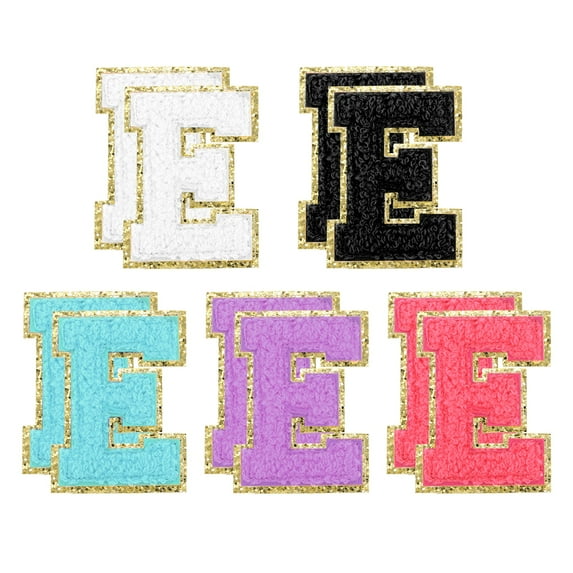 Uxcell 10pcs Glitters Chenille Letter Patches 5.5 cm/2.2 Inch Patches for Clothing Bags (Rose Red/Purple/Blue/Black/White, E)