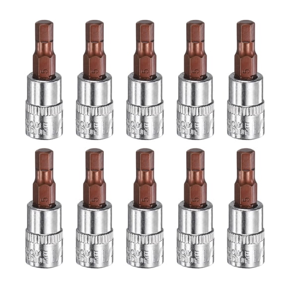 Uxcell 10pcs H5 Hex Bit Socket 1/4" Square Drive Metric Extension Impact Bit Power Nut Driver Set S2 & CR-V Steel Socket Ratchet Wrench Bits, Silver Red