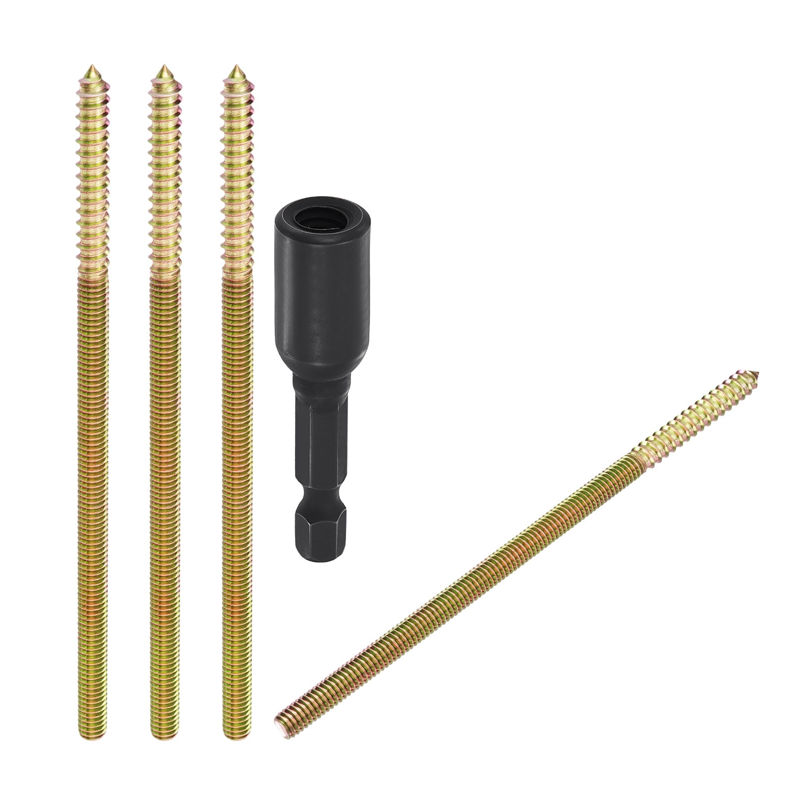 Uxcell 10pcs Hanger Bolts with Driver - [5/16"-18x7"] Double Headed Wood Dowel Self Tapping Screw Set for Furniture Repair, Dual Ended Thread Rod Joint Blot, Colored Zinc Coating