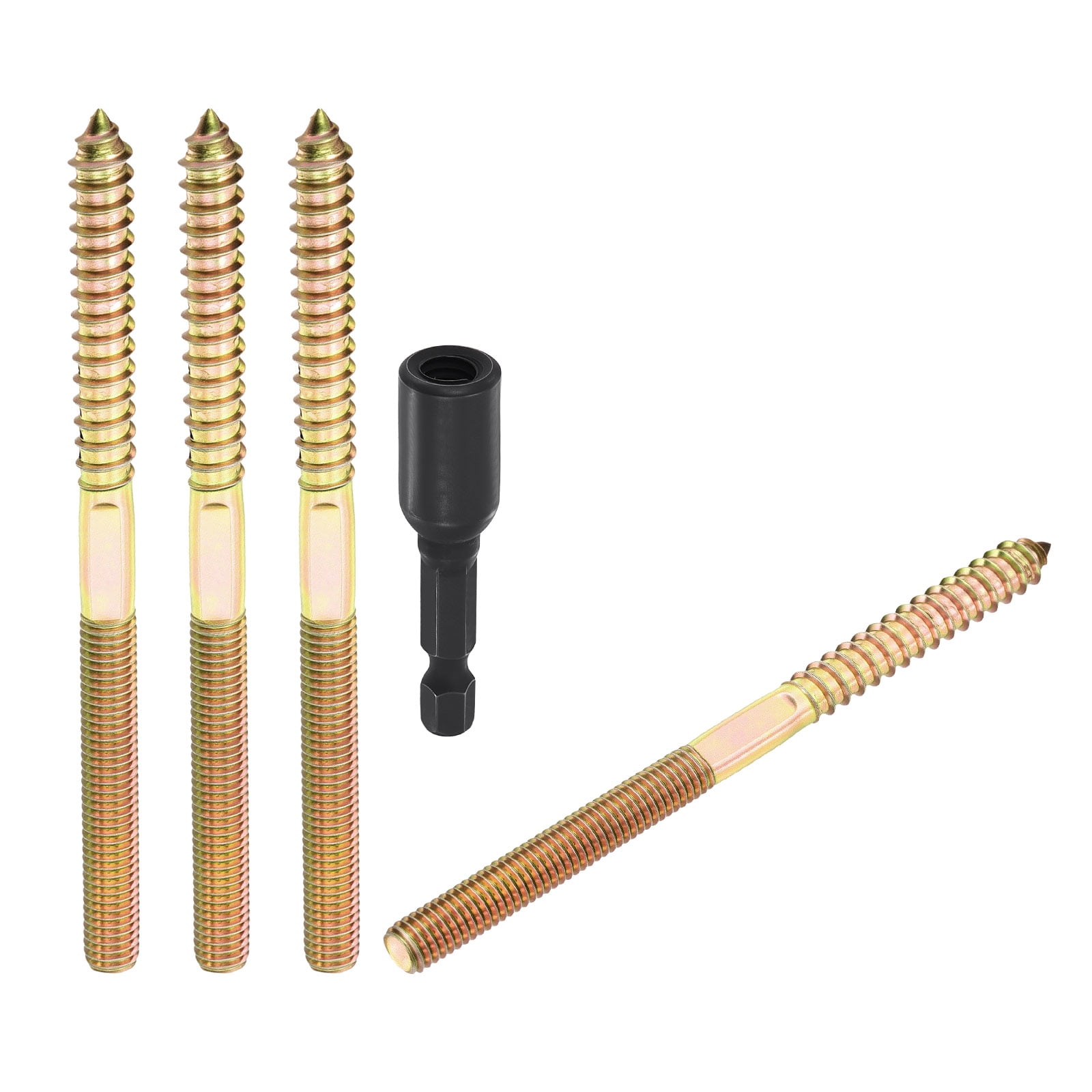 Uxcell 10pcs Hanger Bolts with Driver - [M8-1.25x120] Double Headed Wood Dowel Self Tapping Screw Set for Furniture Repair, Dual Ended Thread Rod Joint Blot, Colored Zinc Coating