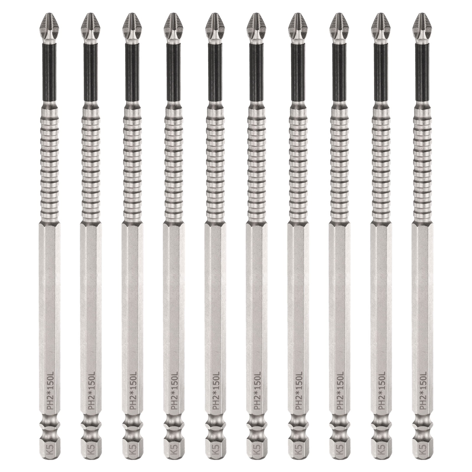 Uxcell 10pcs Impact Phillips Screwdriver Bit PH2 (#2) Anti Slip Tip 1/4" Hex Shank 6" (150mm) Long Magnetic Cross Screw Driver Industrial Power Drill Bits