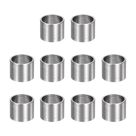 Uxcell 10pcs M10 Metal Spacers, 3/8" IDx1/2" ODx3/8" Length Stainless Steel Spacer Round Unthreaded Standoff Bushing Plain Finish for Screw Bolts, Silver 10x12x10mm