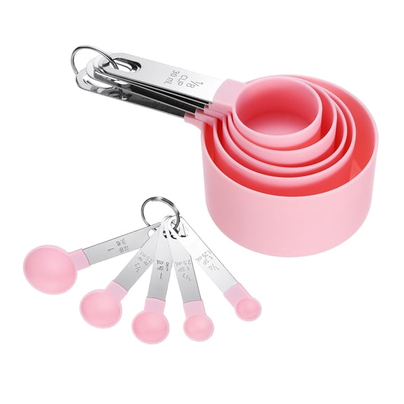Uxcell 10pcs Measuring Cups and Spoons Set 1/4tsp - 1tbsp 1/8 Cup - 1 Cup Nesting Stainless Steel Measure Scoop Cup Kitchen Gadgets for Cooking Baking, Pink