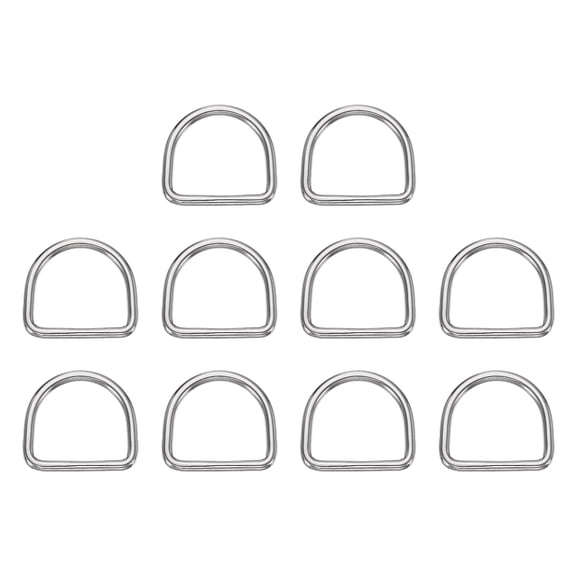 Uxcell 10pcs Metal D Ring ( 1"- 25mm) - 304 Stainless Steel 3mm Thick D Buckle Solid Welded Flat Dee Ring, for Backpack Wallets Leather Straps Webbing Pet Collars, Silver