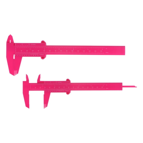 Uxcell 10pcs Mini Plastic Vernier Caliper 150mm/6" Double Scale Metric Inch Sliding Gauge Measuring Tool Ruler, Hot Pink