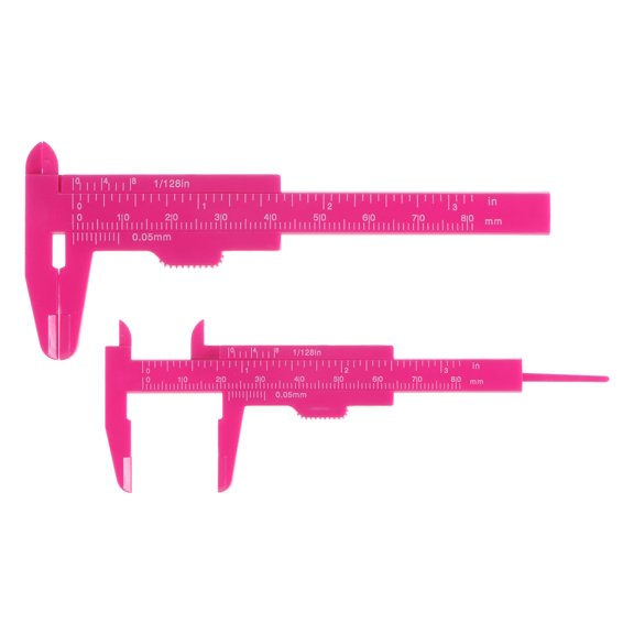 Uxcell 10pcs Mini Plastic Vernier Caliper 80mm/3" Double Scale Metric Inch Sliding Gauge Measuring Tool Ruler, Hot Pink