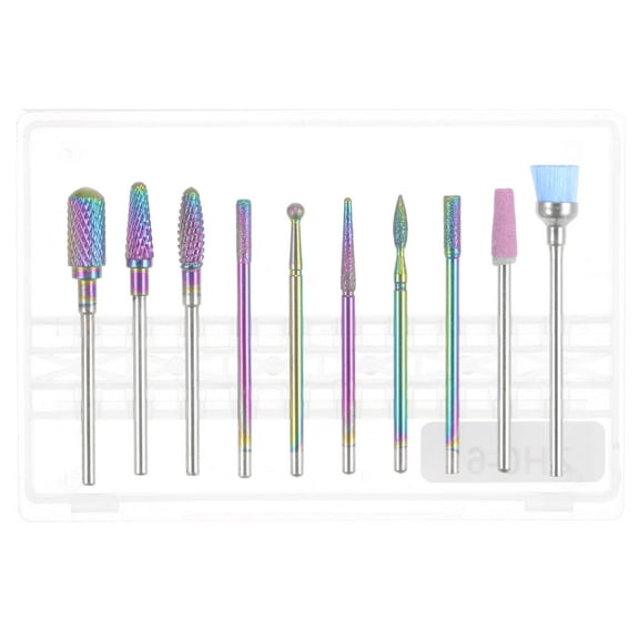 Uxcell 10pcs Nail Drill Bits Set 1/9" Tungsten Carbide Remover Nail File Bit for Acrylic Gel Nails Cuticle, Colorful