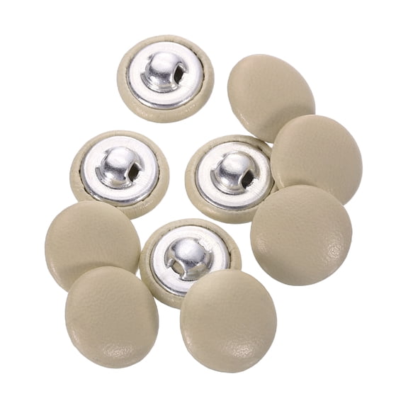 Uxcell 10pcs PU Leather Covered Button 15mm Aluminum Shank Round Button, Light Brown