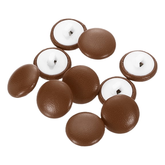 Uxcell 10pcs PU Leather Covered Button 15mm Plastic Shank Round Button, Brown